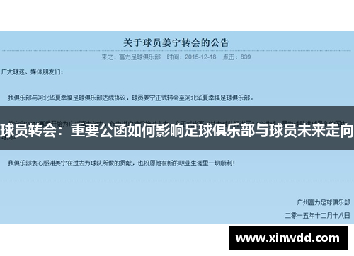 球员转会：重要公函如何影响足球俱乐部与球员未来走向